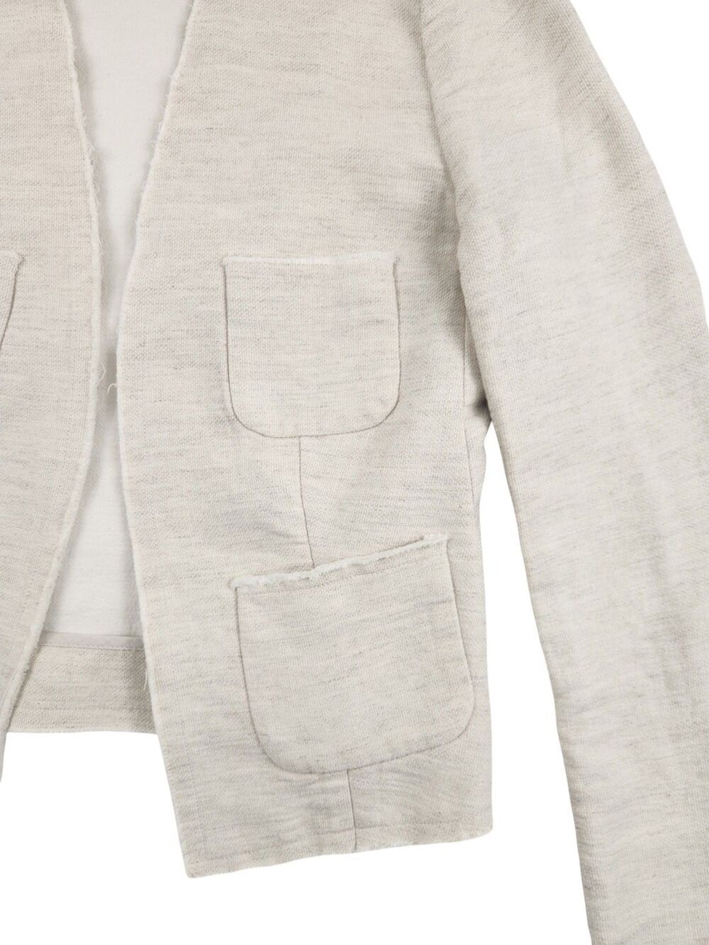 L'AGENCE Linen Cotton Cropped Tweed Jacket Cream Pockets Raw Hem Collarless XS - Picture 3 of 10
